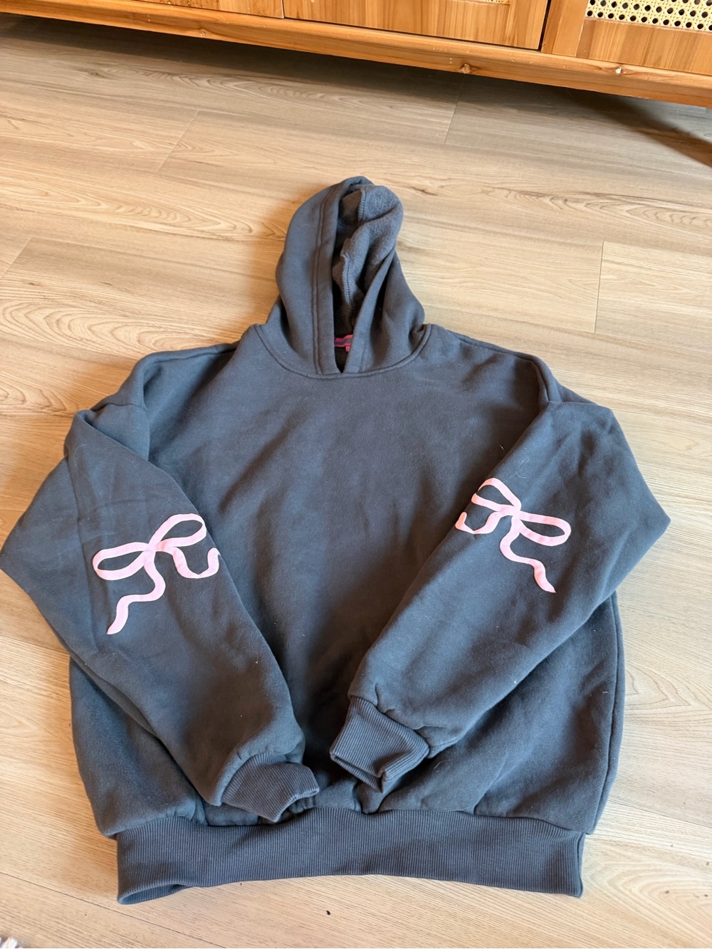 Edikted Charcoal Hoodie with Pink Ribbon Sleeve Graphics